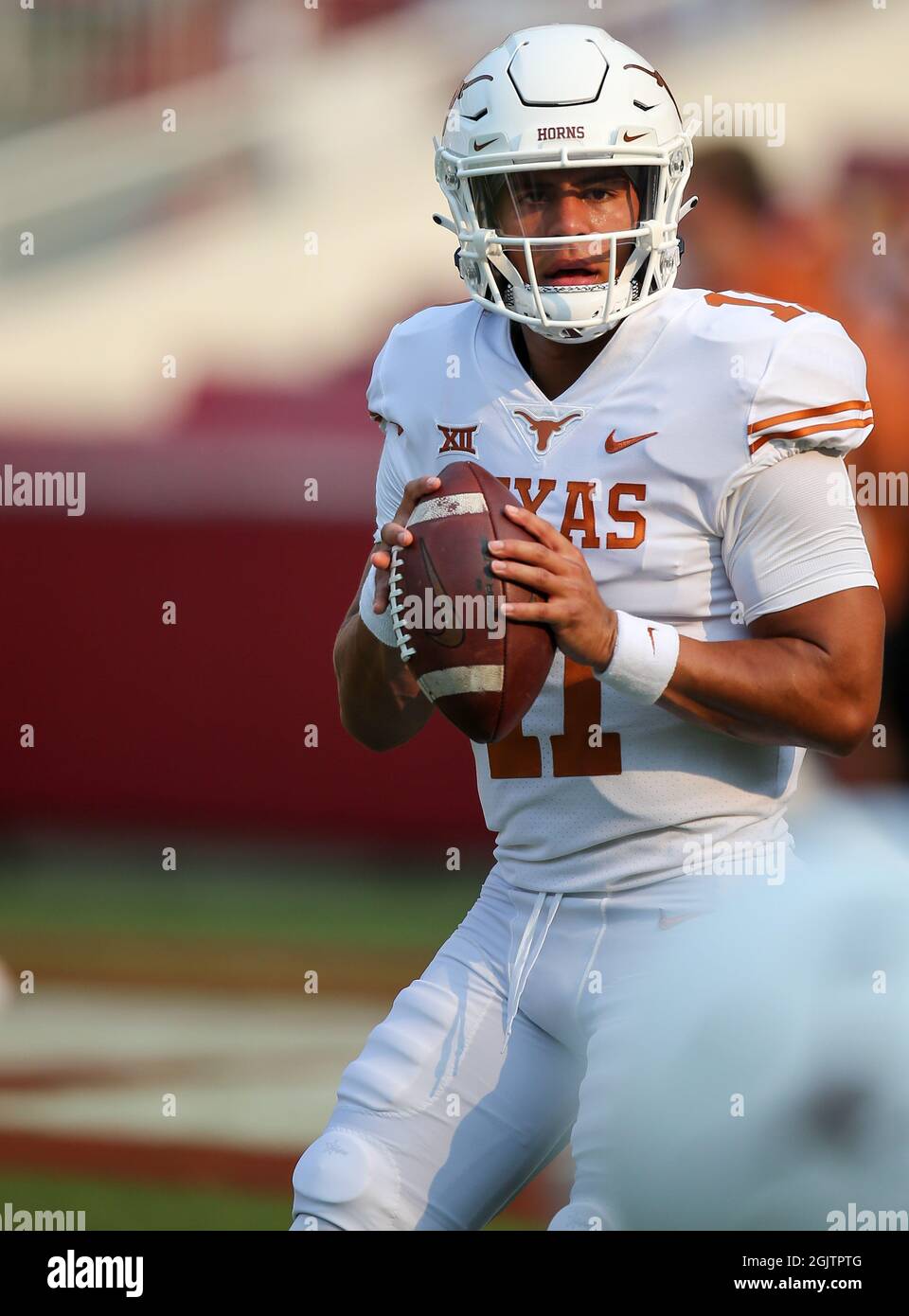 September 11, 2021: Texas QB Casey Thompson #11 looks up the field with ...
