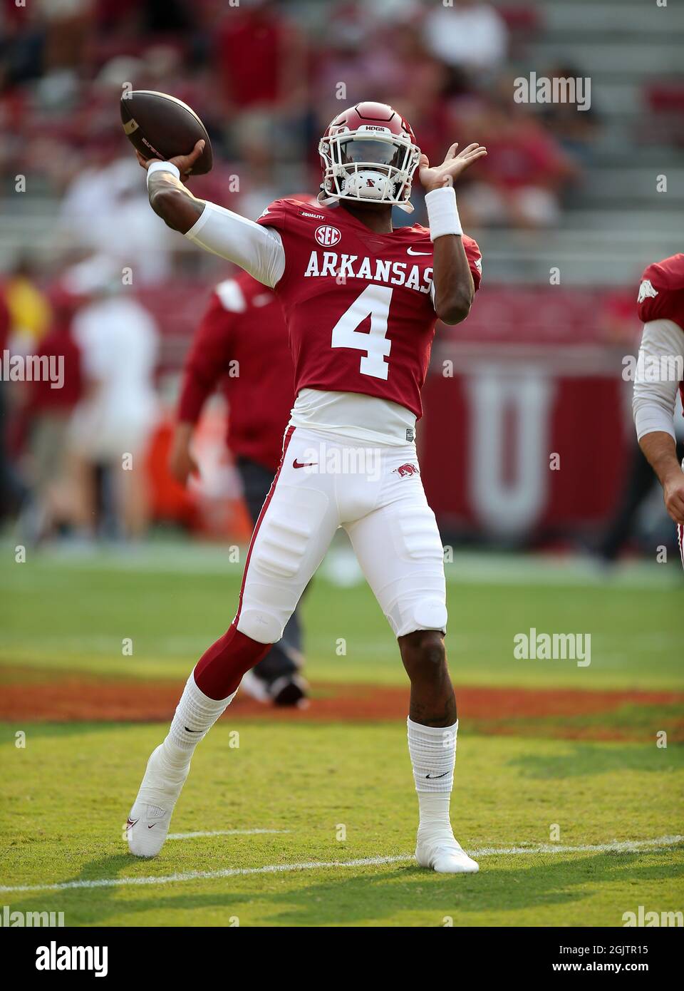 September 11, 2021: Razorback QB Malik Hornsby #4 prepares to release a ...