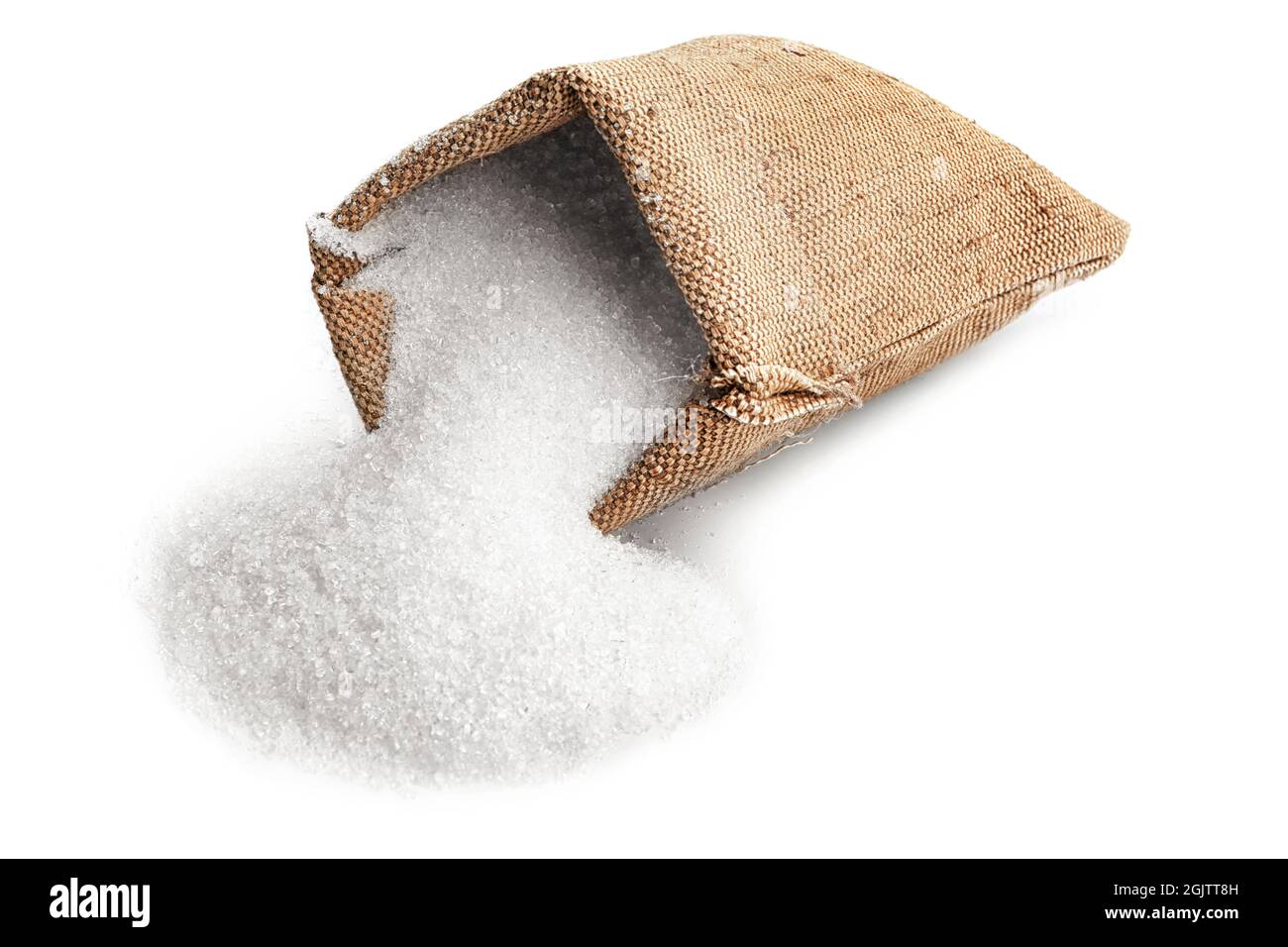 Sugar in sackcloth bag on white background Stock Photo Alamy