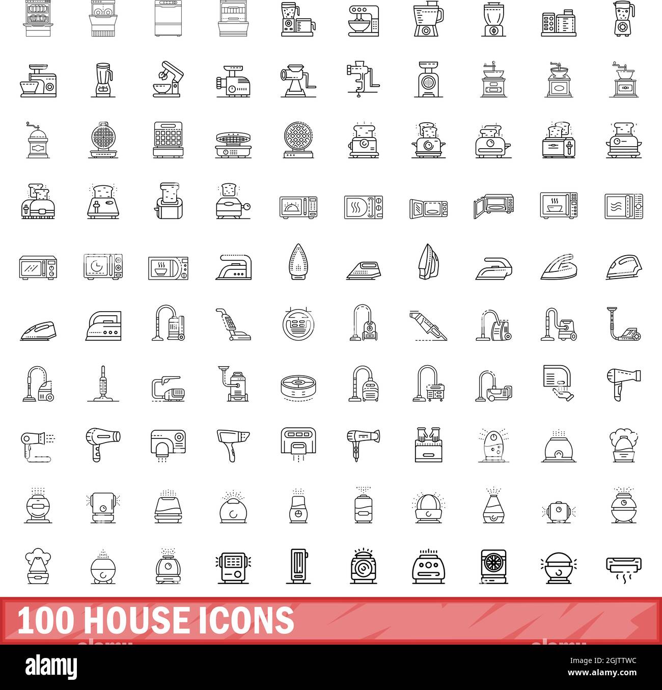 100 house icons set. Outline illustration of 100 house icons vector set ...
