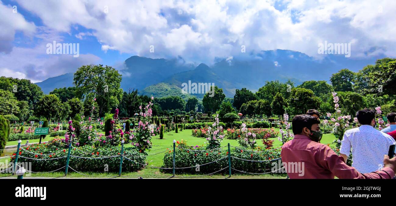 Beautiful mountain & cloudy sky view of Jammu and Kashmir state, India on July 2021 Stock Photo