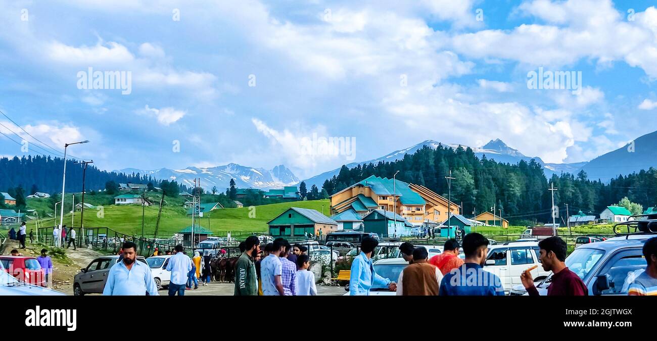 Beautiful mountain & cloudy sky view of Jammu and Kashmir state, India on July 2021 Stock Photo