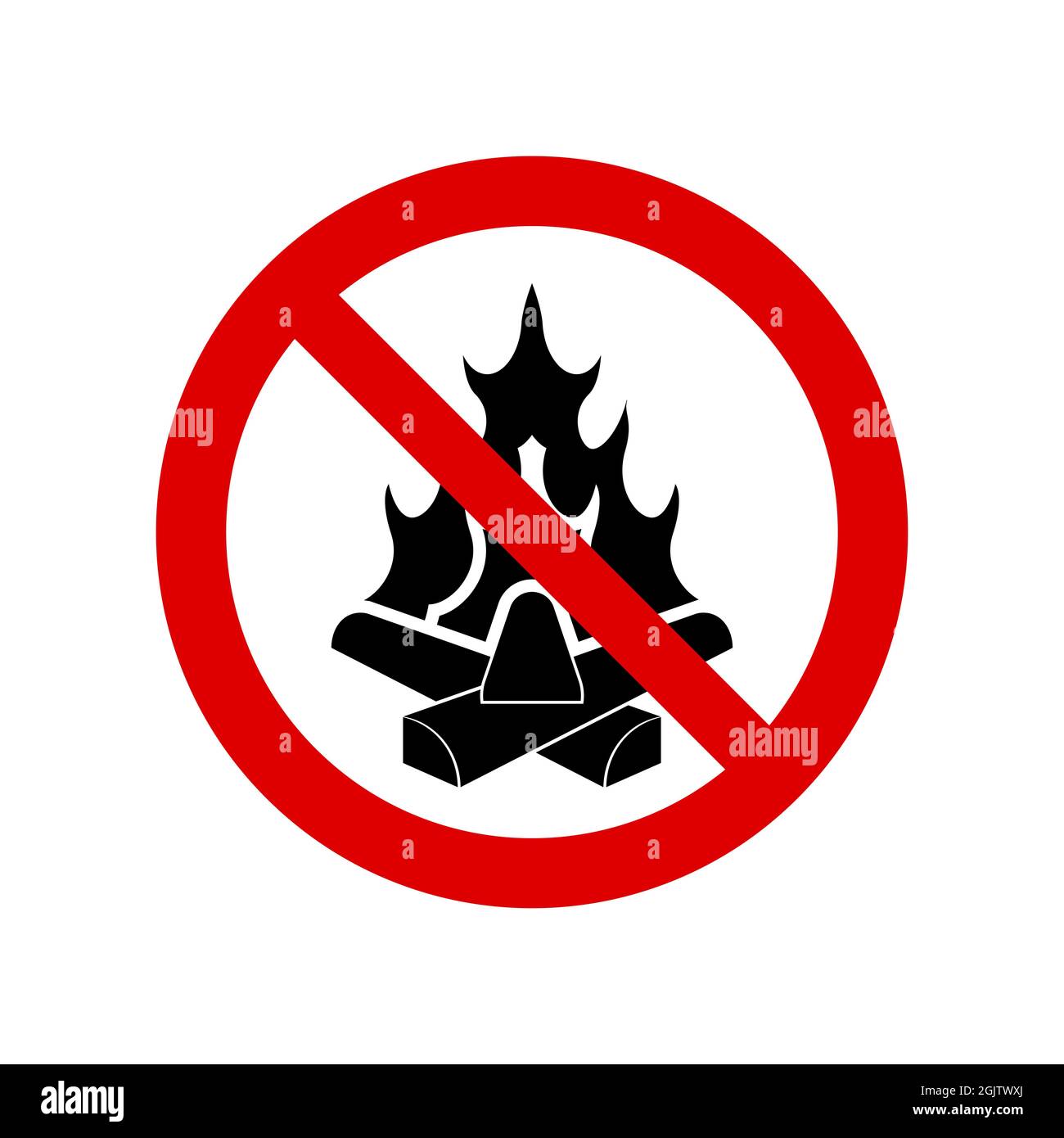 Open fire prohibition sign. No campfire symbol, do not sign, circle
