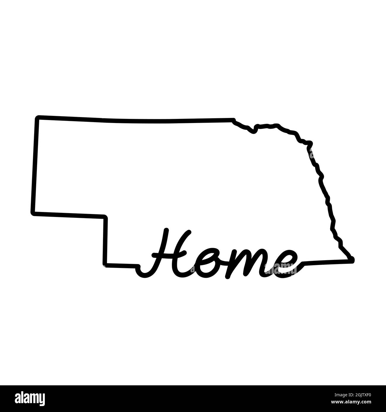 Nebraska Us State Outline Map With The Handwritten Home Word Continuous Line Drawing Of Patriotic Home Sign A Love For A Small Homeland Interior De 2GJTXF0 