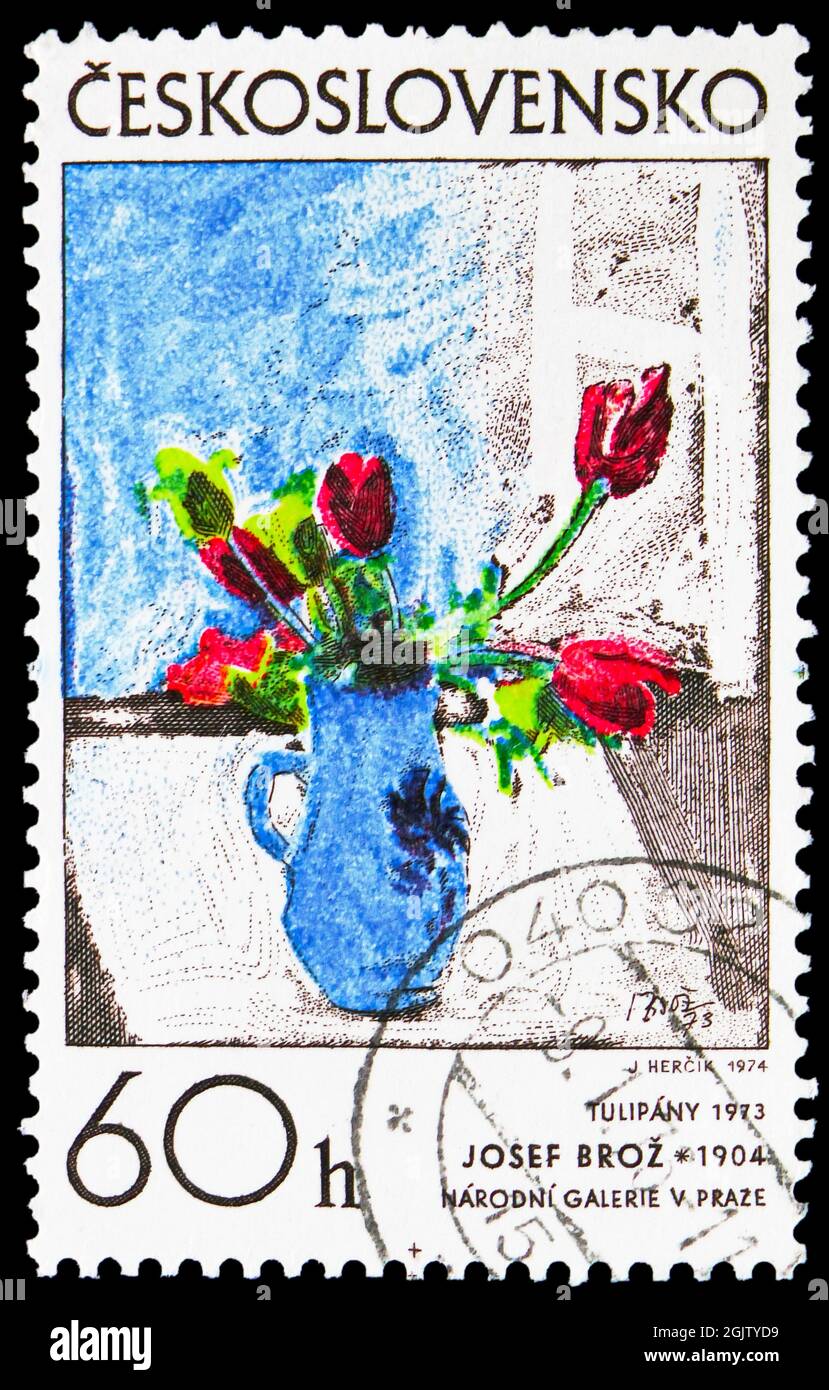 MOSCOW, RUSSIA - JUNE 20, 2021: Postage stamp printed in Czechoslovakia  shows "Tulips" by Josef Broz (1973), Czechoslovak Graphic Art 1974 serie,  cir Stock Photo - Alamy