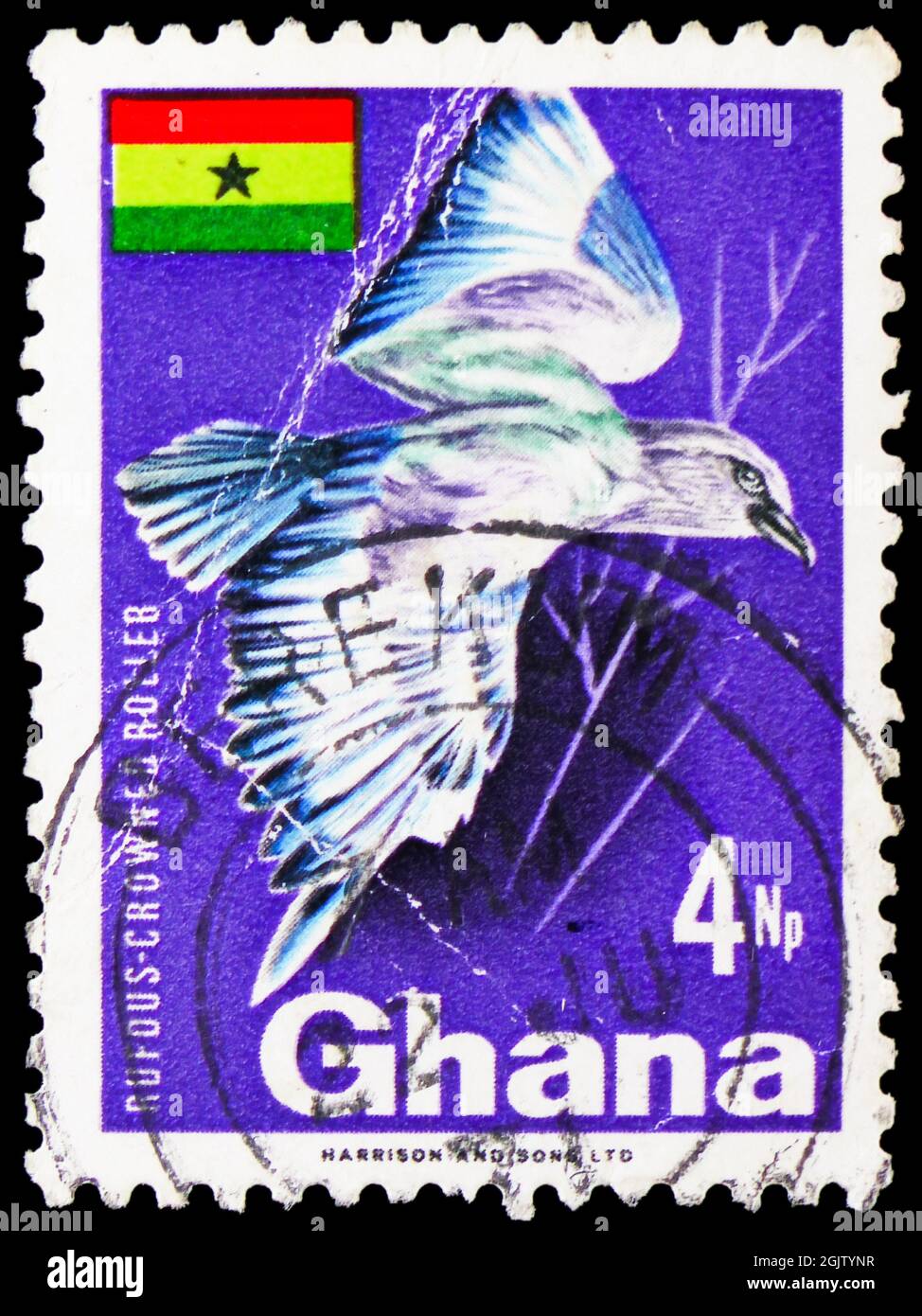 MOSCOW, RUSSIA - JUNE 20, 2021: Postage stamp printed in Ghana shows Rufous-crowned Roller (Coracias naevia), Definitives 1967-1969 serie, circa 1967 Stock Photo
