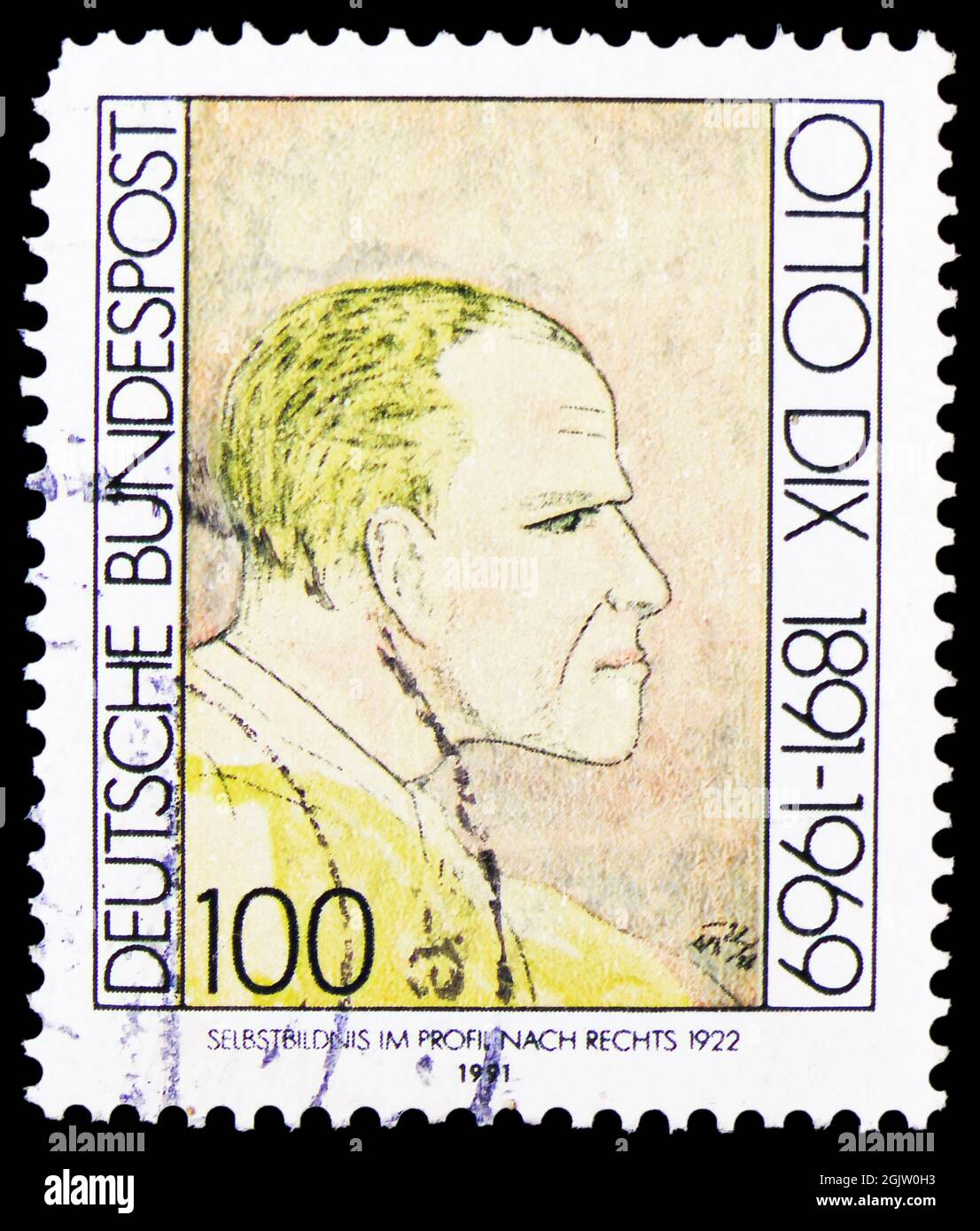 MOSCOW, RUSSIA - JUNE 20, 2021: Postage stamp printed in Germany shows 'Self-portrait in right profile' by Otto Dix (painter), serie, circa 1991 Stock Photo