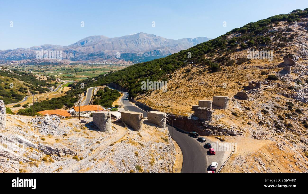 mills crete, top view. Summer holiday background copy space Stock Photo ...