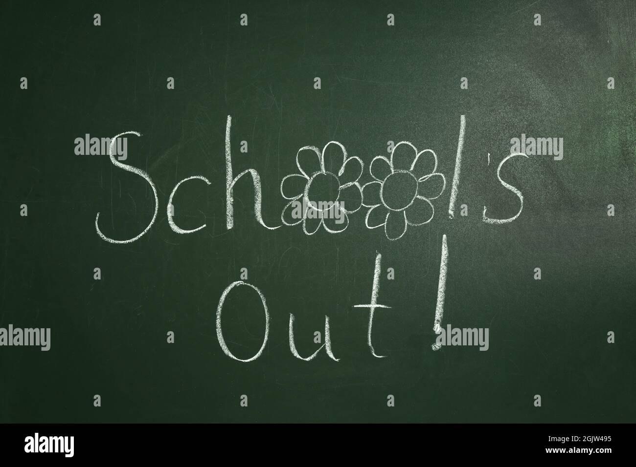 "Schools out" text on chalkboard Stock Photo Alamy