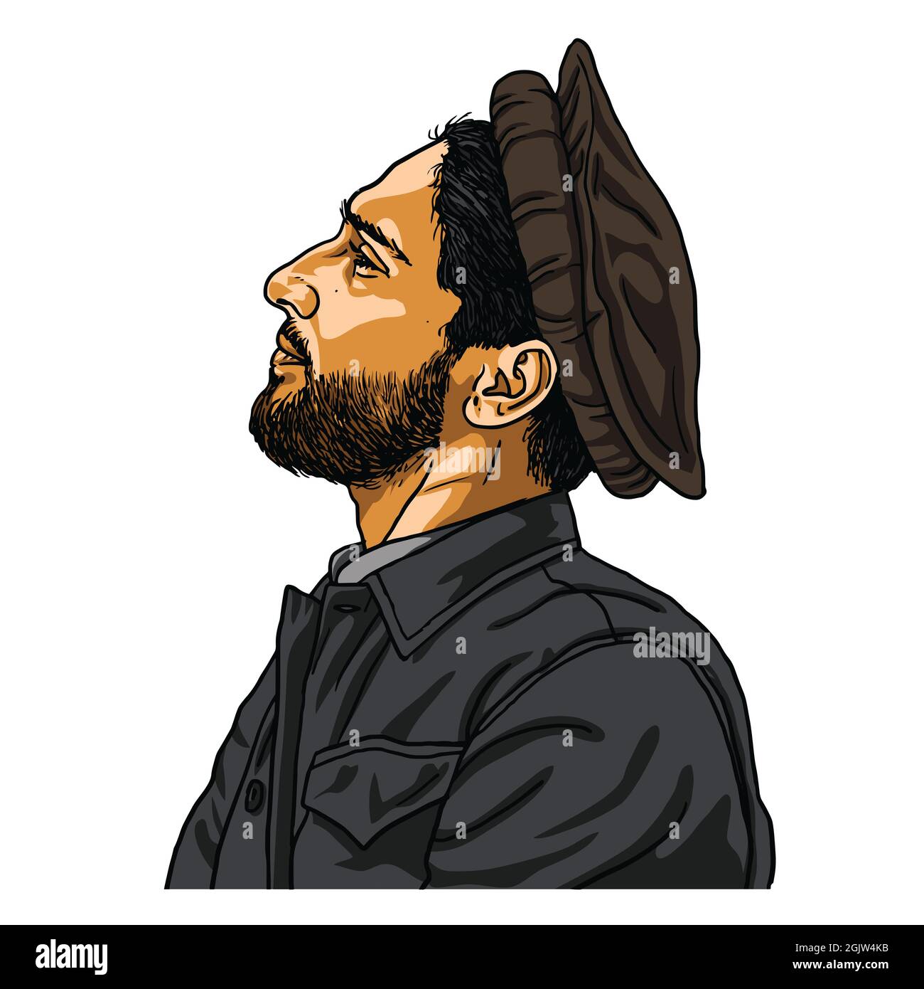 Ahmad Massoud The leader of the National Resistance Front of Afghanistan Vector Cartoon Caricature Drawing Illustration. Panjshir, Afghanistan Stock Vector