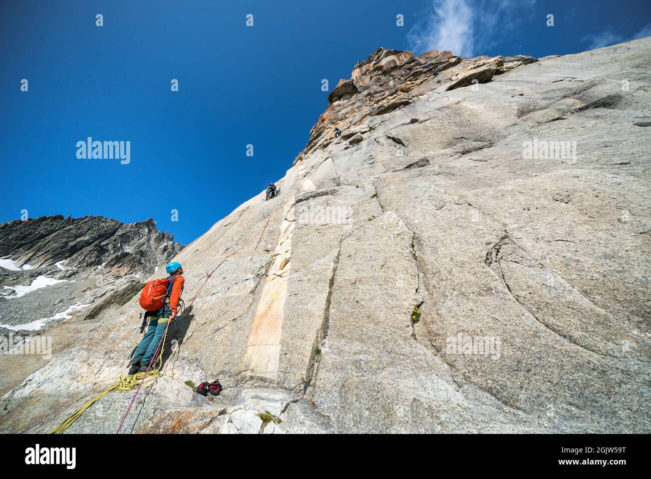 Rock climbing the Hannibalturm near Furkapass, Switzerland Stock Photo