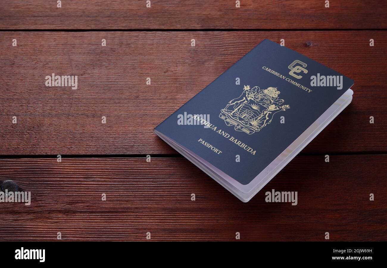 The passport is a Caricom passport as Antigua and Barbuda is a member of the Caribbean Community Stock Photo