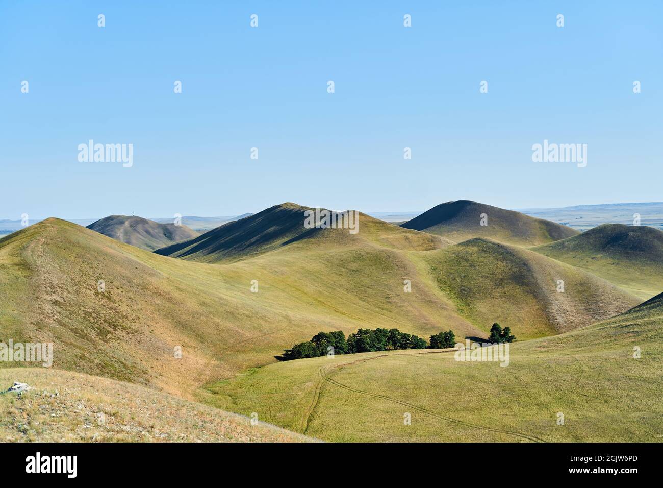 View of the Long Mountains Ridge. The beginning of the Ural mountains. Orenburg region. Stock Photo