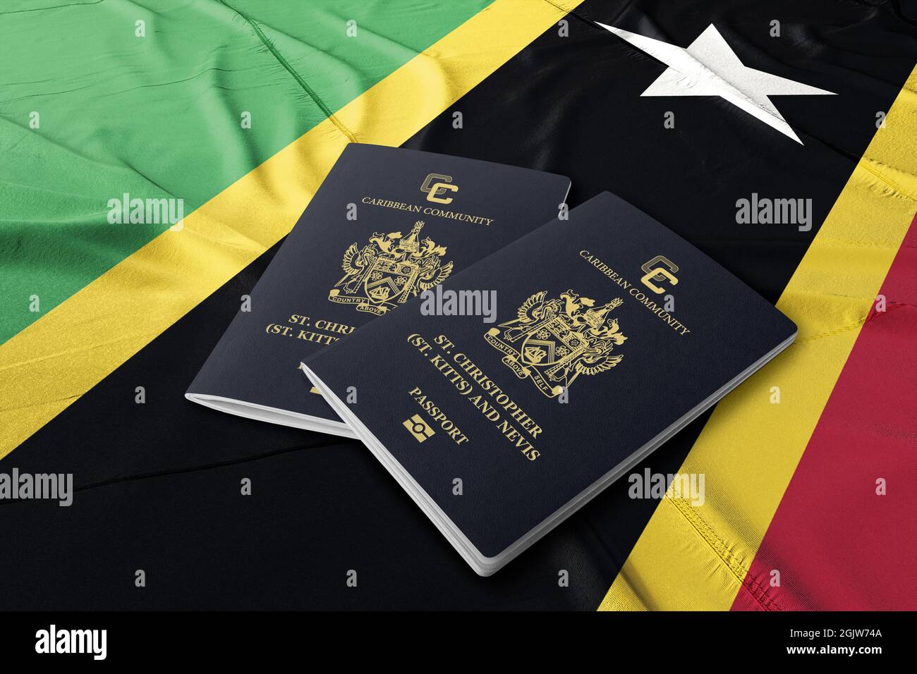 Saint Kitts and Nevis Passport Known for Saint Kitts and Nevis Travel, Citizenship by Investment, Caribbean Country Stock Photo