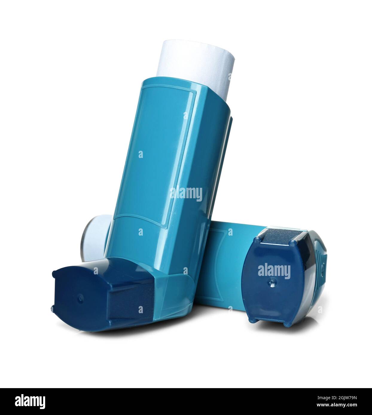 Asthma inhalers on white background Stock Photo Alamy