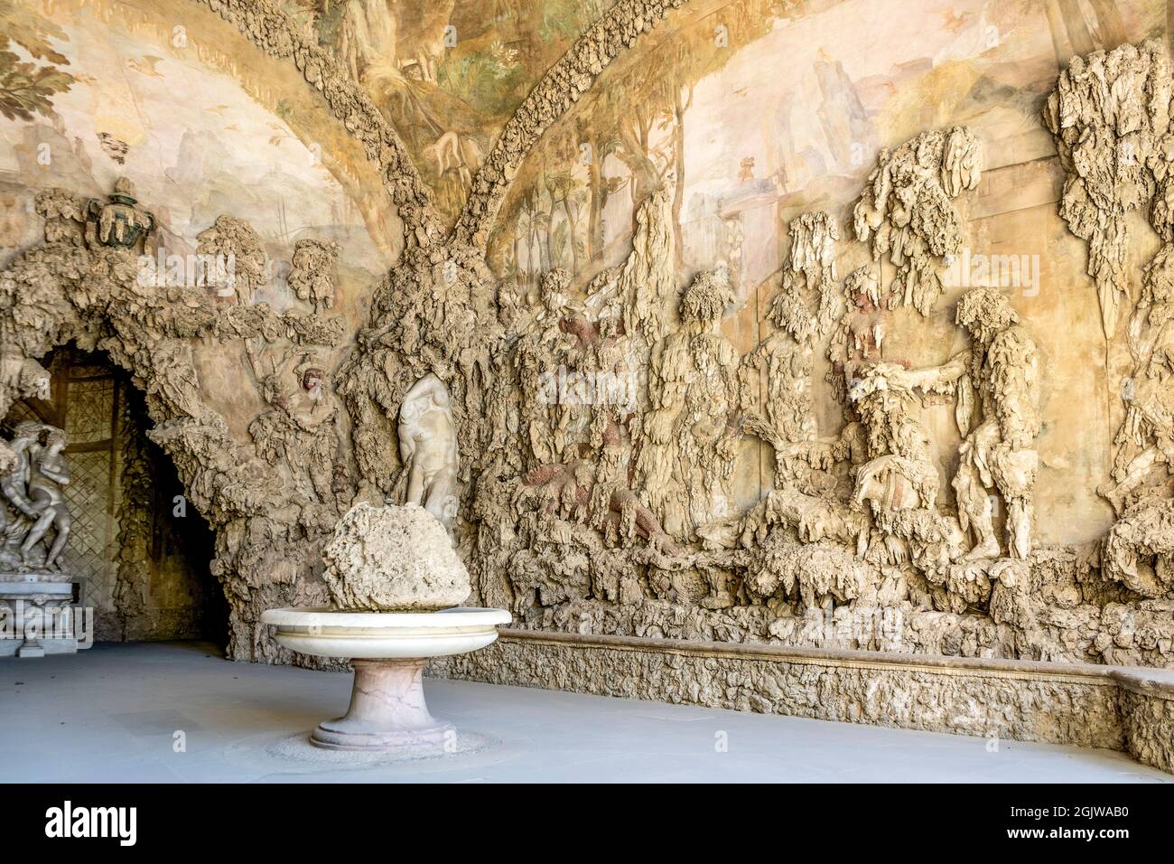 Sculptures in the the Buontalenti Grotto, built in the 15th century in Mannerist style, Boboli Gardens, beside Pitti Palace, Florence, Tuscany, Italy Stock Photo