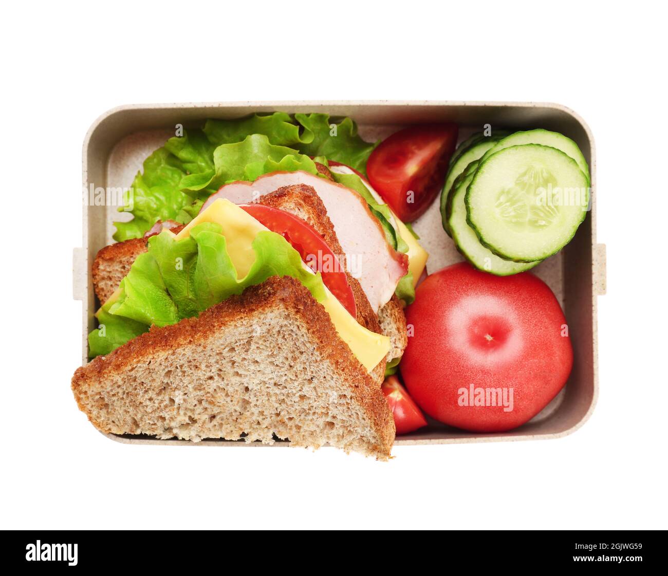Lunch box with delicious food on white background Stock Photo - Alamy
