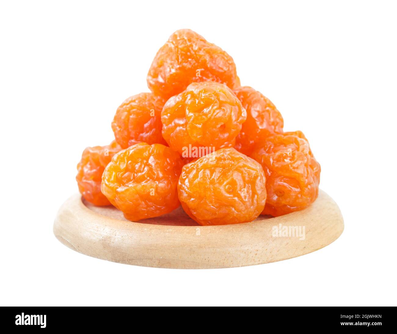 Dried apricot plum fruits(Preserved fruits or dried honey Chinese plum) on white background Stock Photo