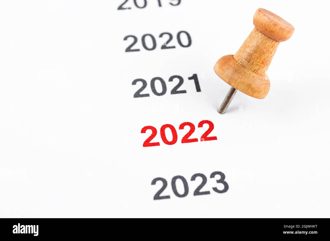 Year 2022 with wooden push pins on paper. concept for business vision