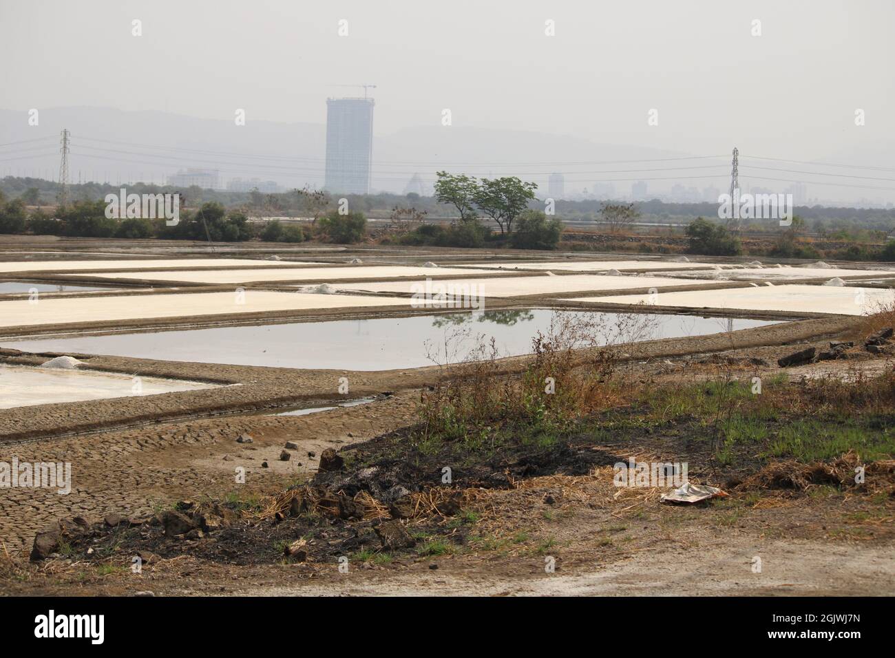 Salt making process from ocean or Concentrating pond 001 Stock Photo