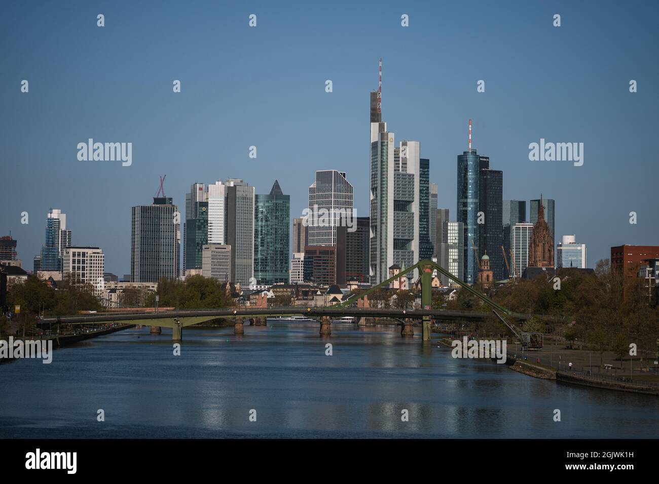 FRANKFURT am MAIN , APRIL 24, 2021, view of Frankfurt, with skyscrapers, Hesse, Germany Stock Photo
