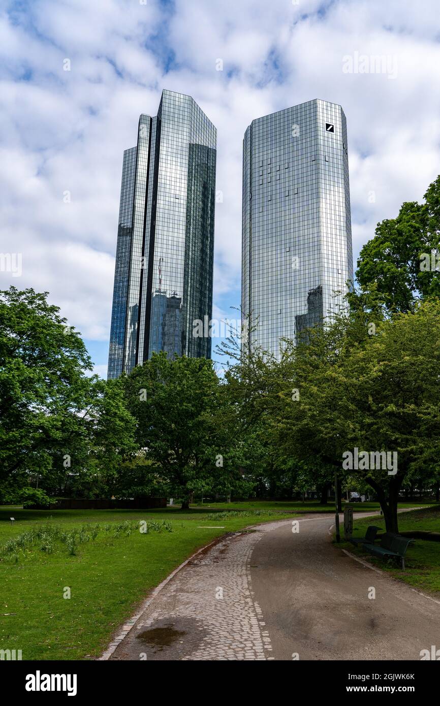 FRANKFURT AM MAIN, GERMANY - June 4, 2021: deutsche bank towers in Frankfurt, Germany Stock Photo