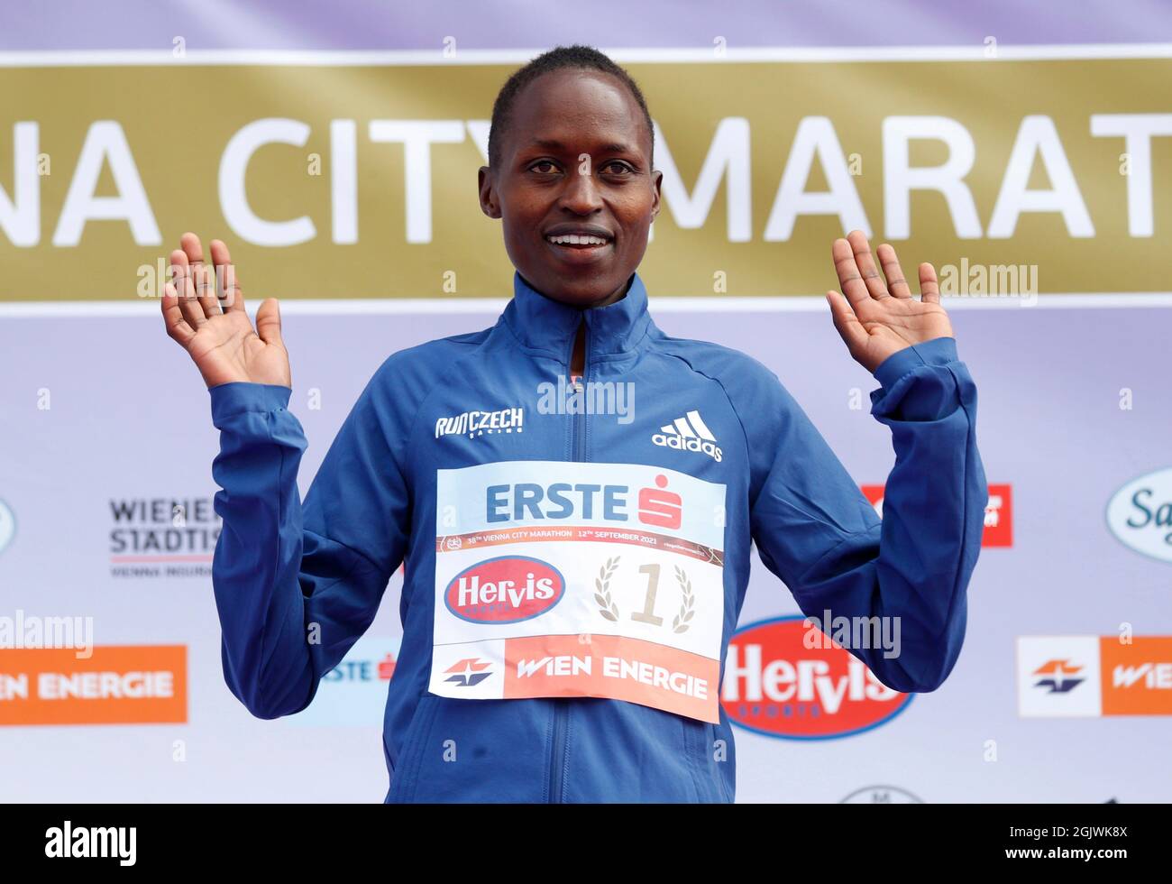 Athletics - Vienna City Marathon - Vienna, Austria - September 12, 2021  Kenya's Vibian Chepkirui celebrates on the podium after winning the elite  women's race REUTERS/Leonhard Foeger Stock Photo - Alamy