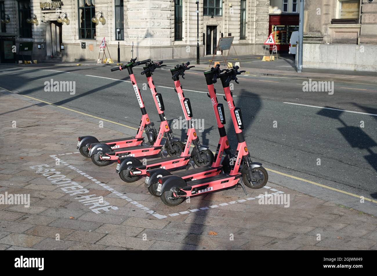 Liverpool city,Liverpool, , UKSept 7 2021 Electric hire scooter's in