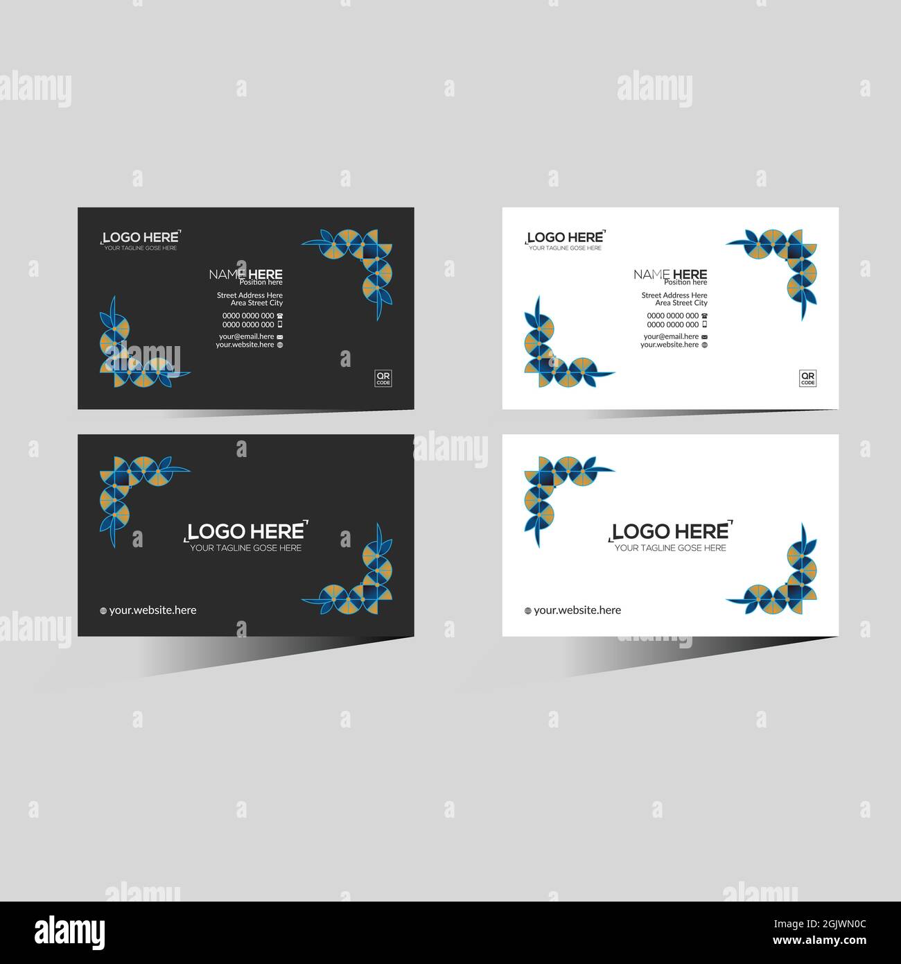 black and white colored vector business card design Stock Vector