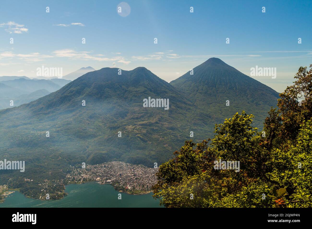 Volcanoes Acatenango, Toliman and Atitlan Guatemala Stock Photo