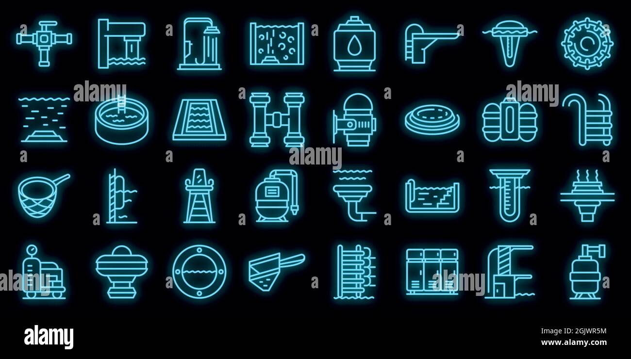 Equipment for pool icons set. Outline set of equipment for pool vector ...