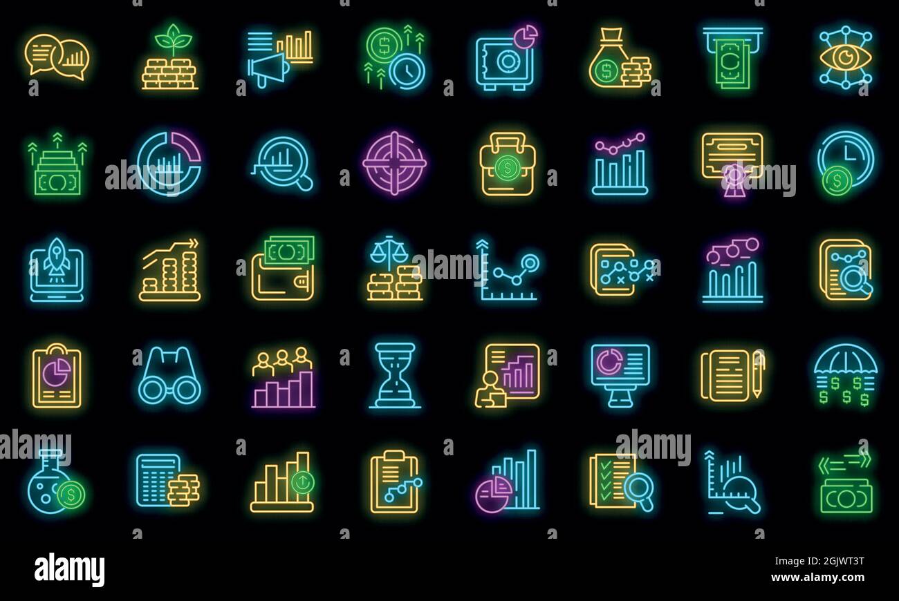 Market forecast icons set. Outline set of market forecast vector icons ...