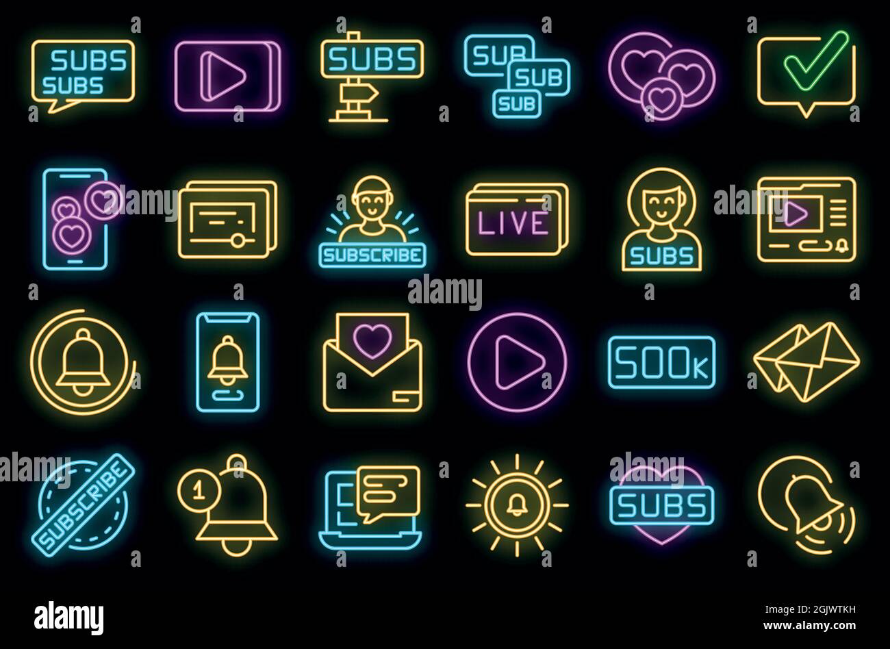 Subscribe icons set. Outline set of subscribe vector icons neon color ...
