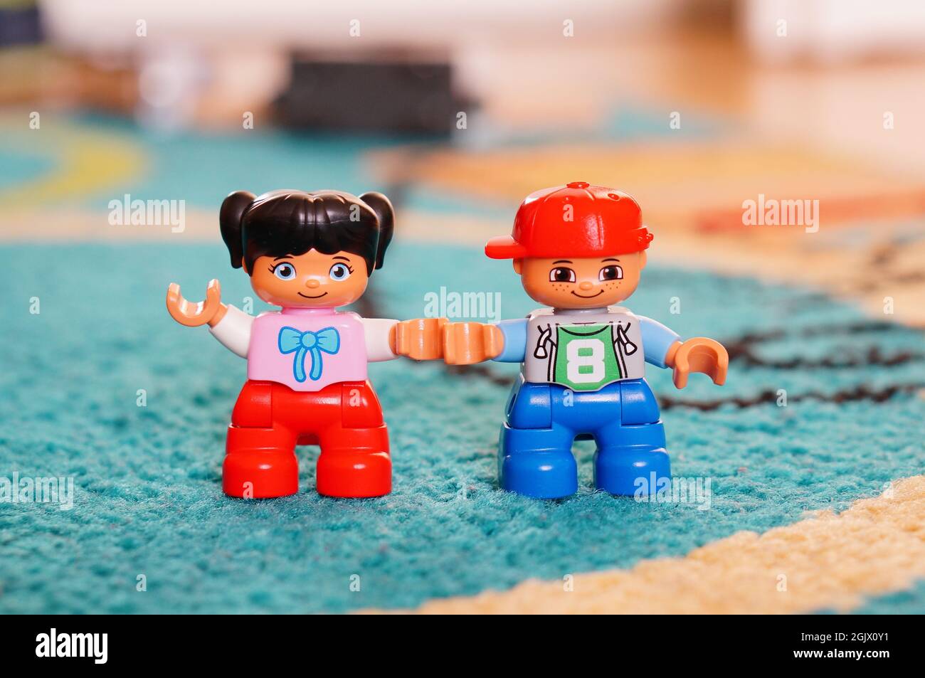 POZNAN, POLAND - Jun 14, 2017: A closeup shot of Lego Duplo boy and girl  figurines on a carpet floor Stock Photo - Alamy