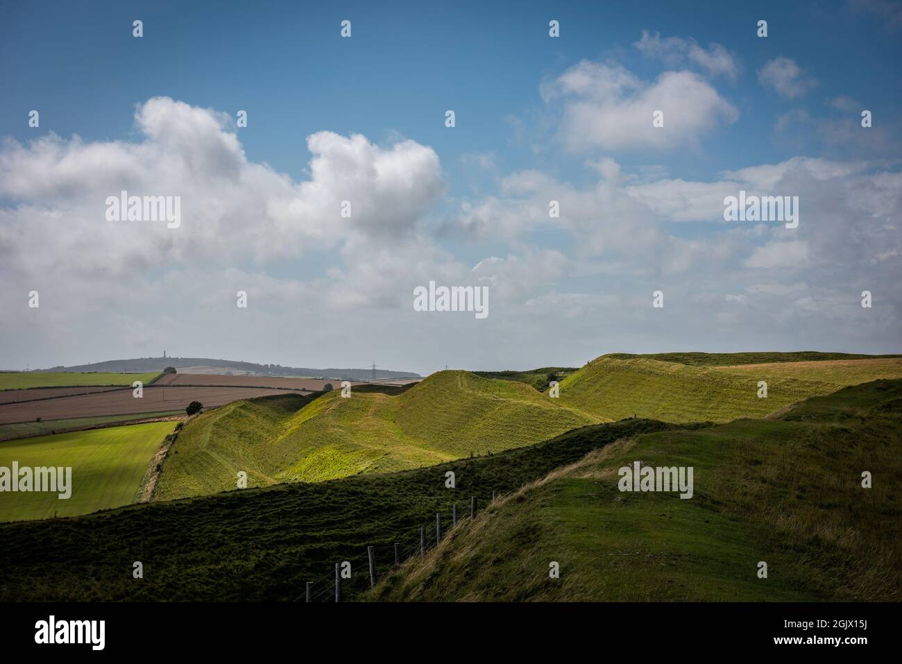 Maiden Castle, the largest Iron Age hill fort in the UK Stock Photo
