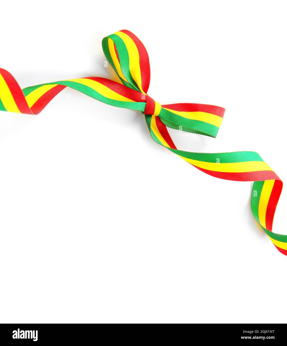 Ribbon bow in colors of Bolivian flag on white background Stock Photo