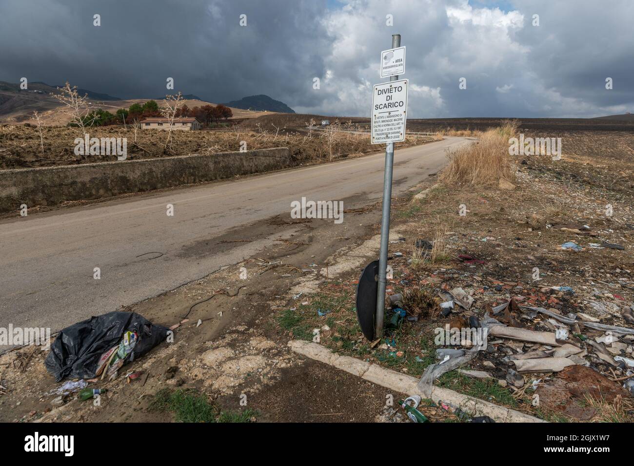 garbage at roadside in Sicily, Italy Stock Photo
