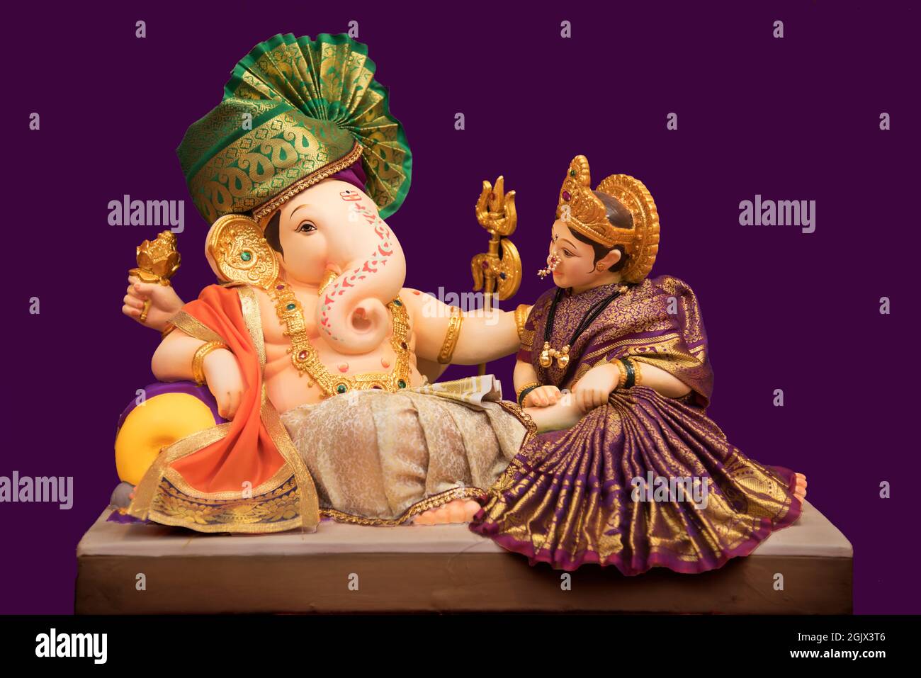 Beautiful And Colorful Hindu God Ganesha And Gauri Idol Stock Photo Alamy