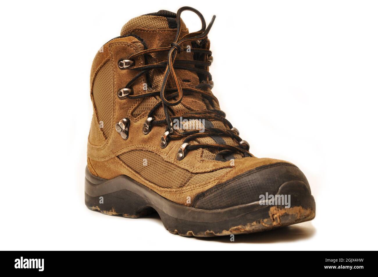 Hiking shoes and a white background, Sturdy hiking boots, strong hiking  boots Stock Photo - Alamy
