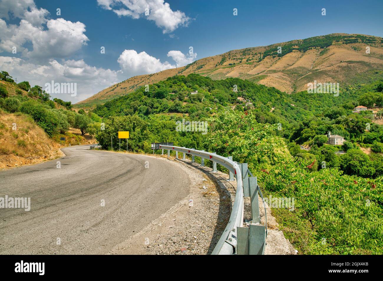 Mountains road landscape near Muzine in Vlore County, southern Albania. Stock Photo