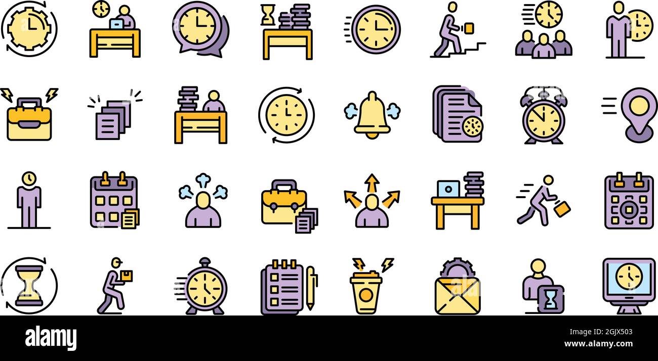 Rush job icons set. Outline set of rush job vector icons thin line color flat isolated on white Stock Vector