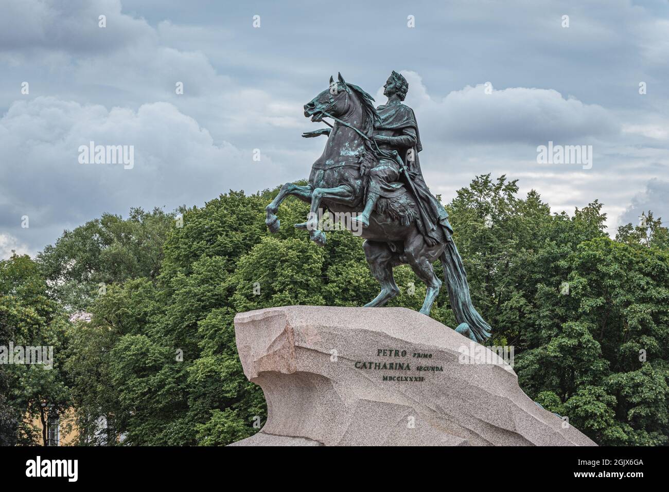 Bronze Horseman (opened in 1782), a statue of Peter the Great in Saint Petersburg, Russia. Stock Photo
