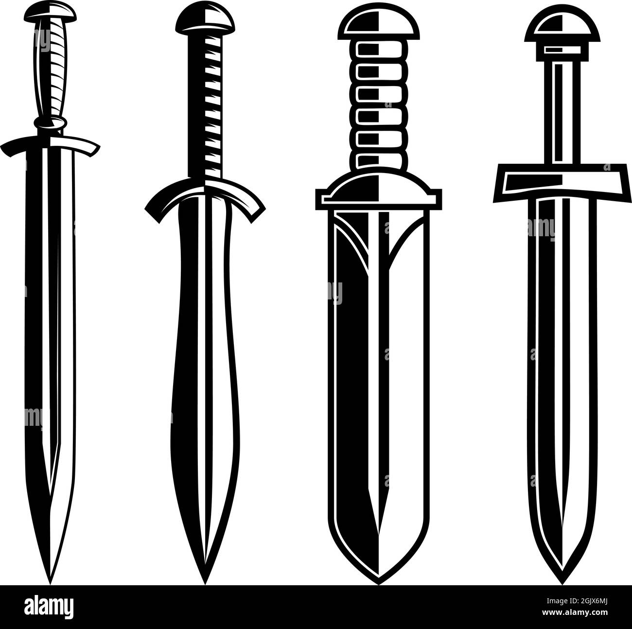 Set of illustrations of knight swords. Design element for logo, label,  sign, emblem, poster. Vector illustration, Set of illustrations of knight  sword Stock Vector Image & Art - Alamy
