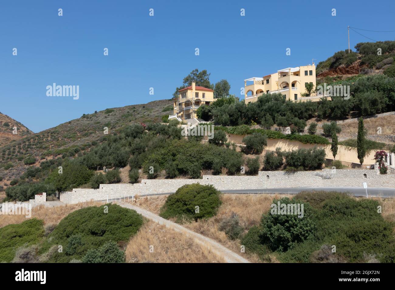 A resort town on the mountains in Crete, Greece Stock Photo