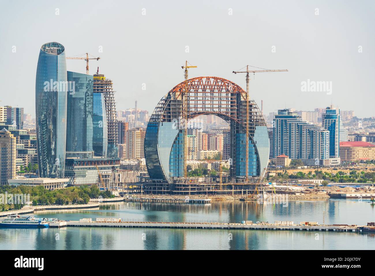 Construction of a new high building on the boulevard in Baku city Stock Photo
