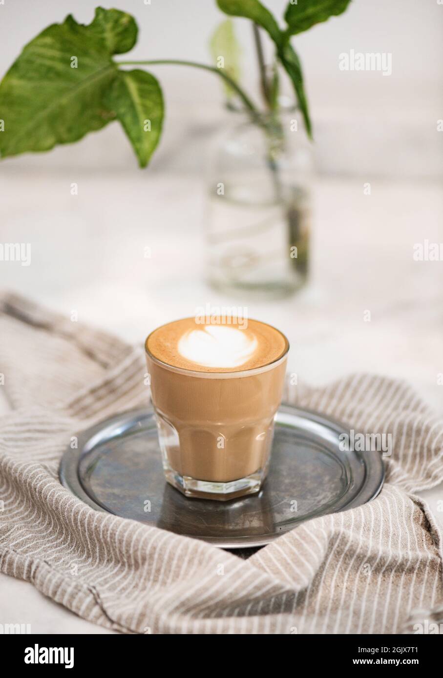 Flat white coffee drink for ideal breakfast Stock Photo