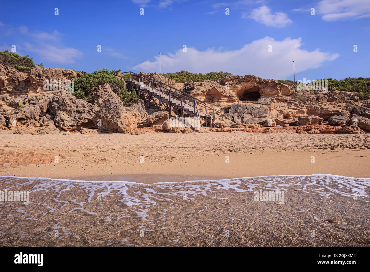 Discovering Italy: one of the most beautiful Italian beaches in Puglia is located in Campomarino Dune Park. Stock Photo