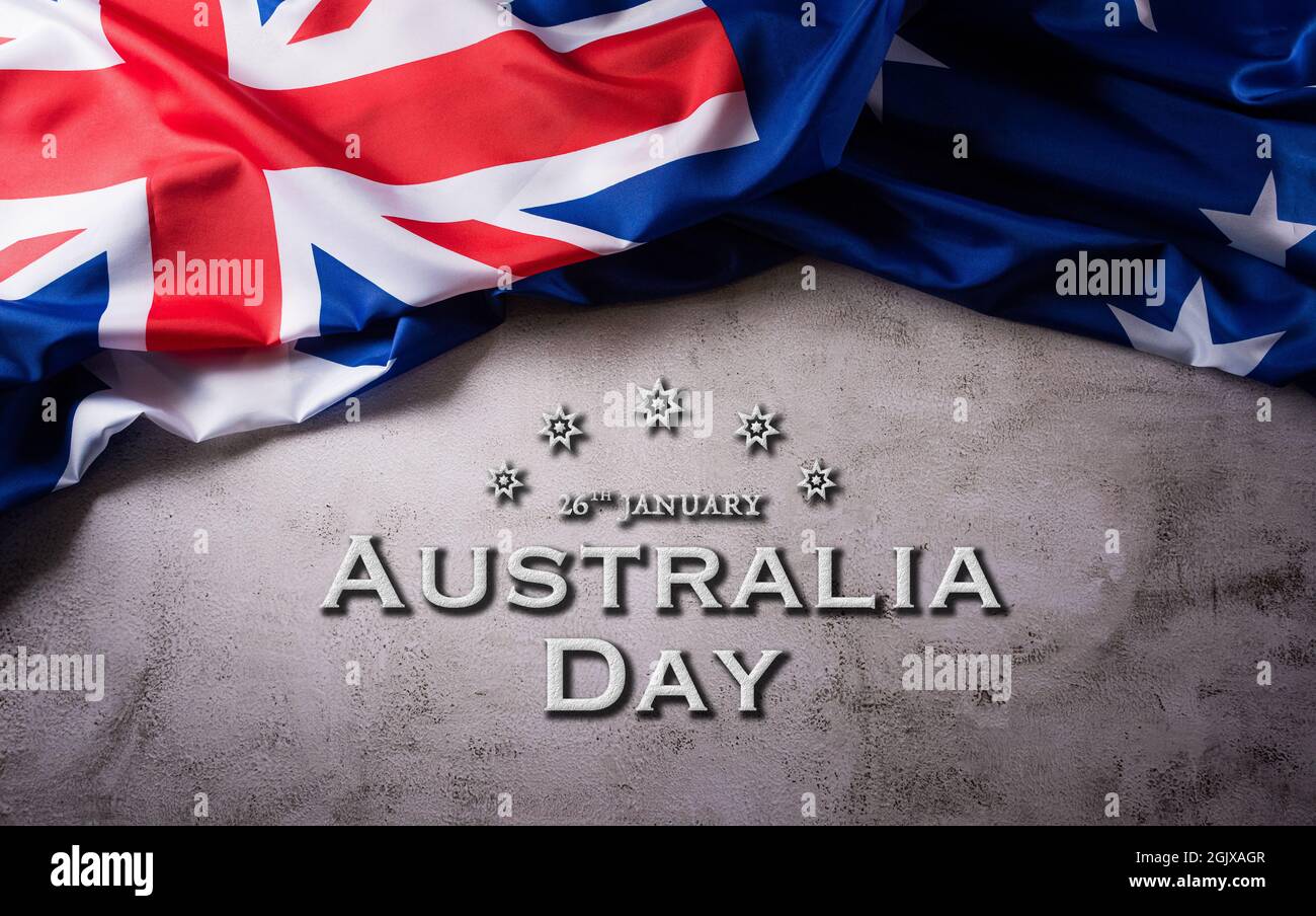 Happy Australia day concept. Australian flag against old stone background. 26  January Stock Photo - Alamy
