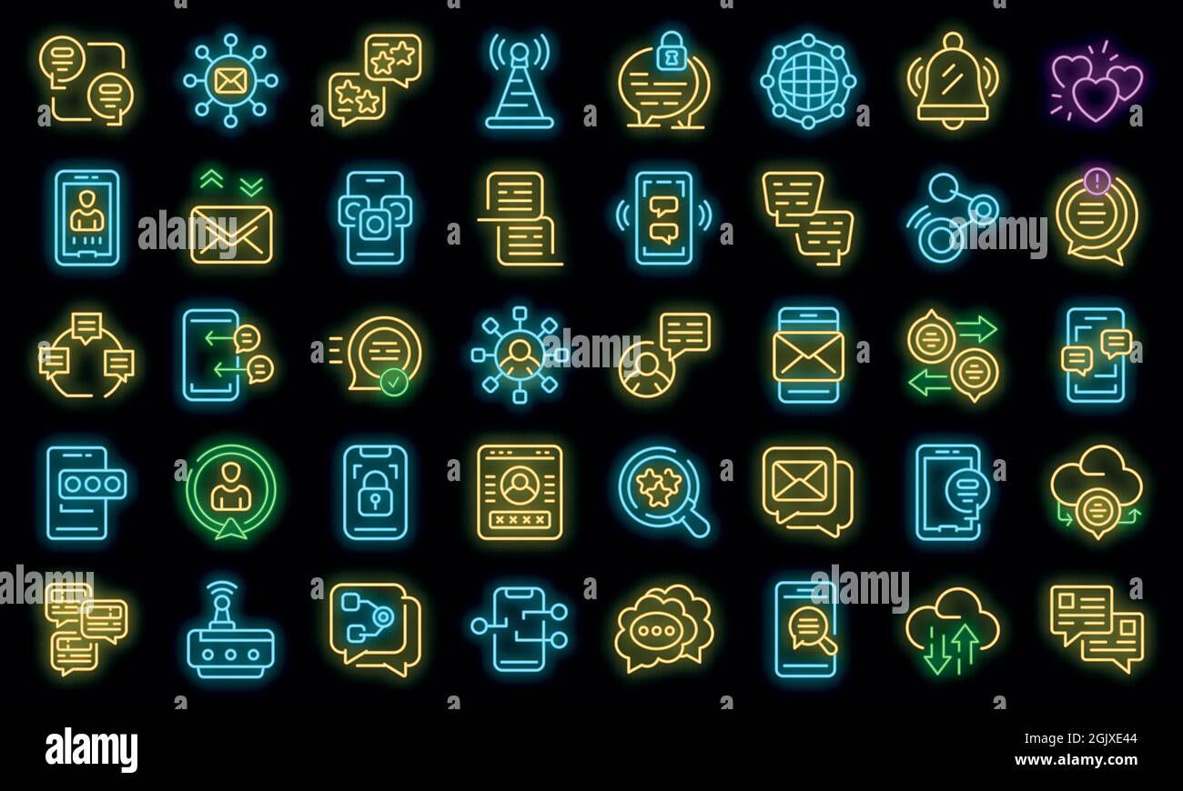 Messaging network icons set. Outline set of messaging network vector ...