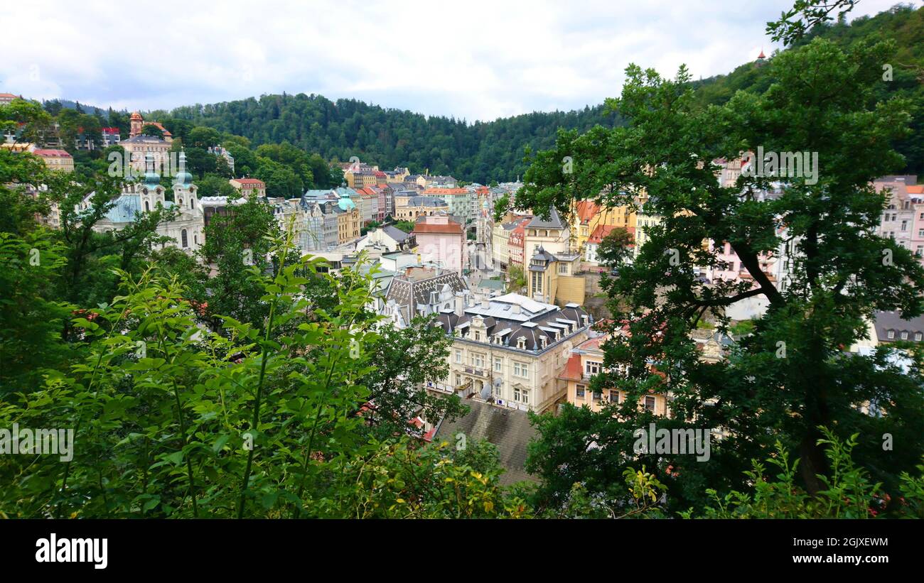 Panorama Karlovy Vary -Karlsbad Tschechien Stock Photo